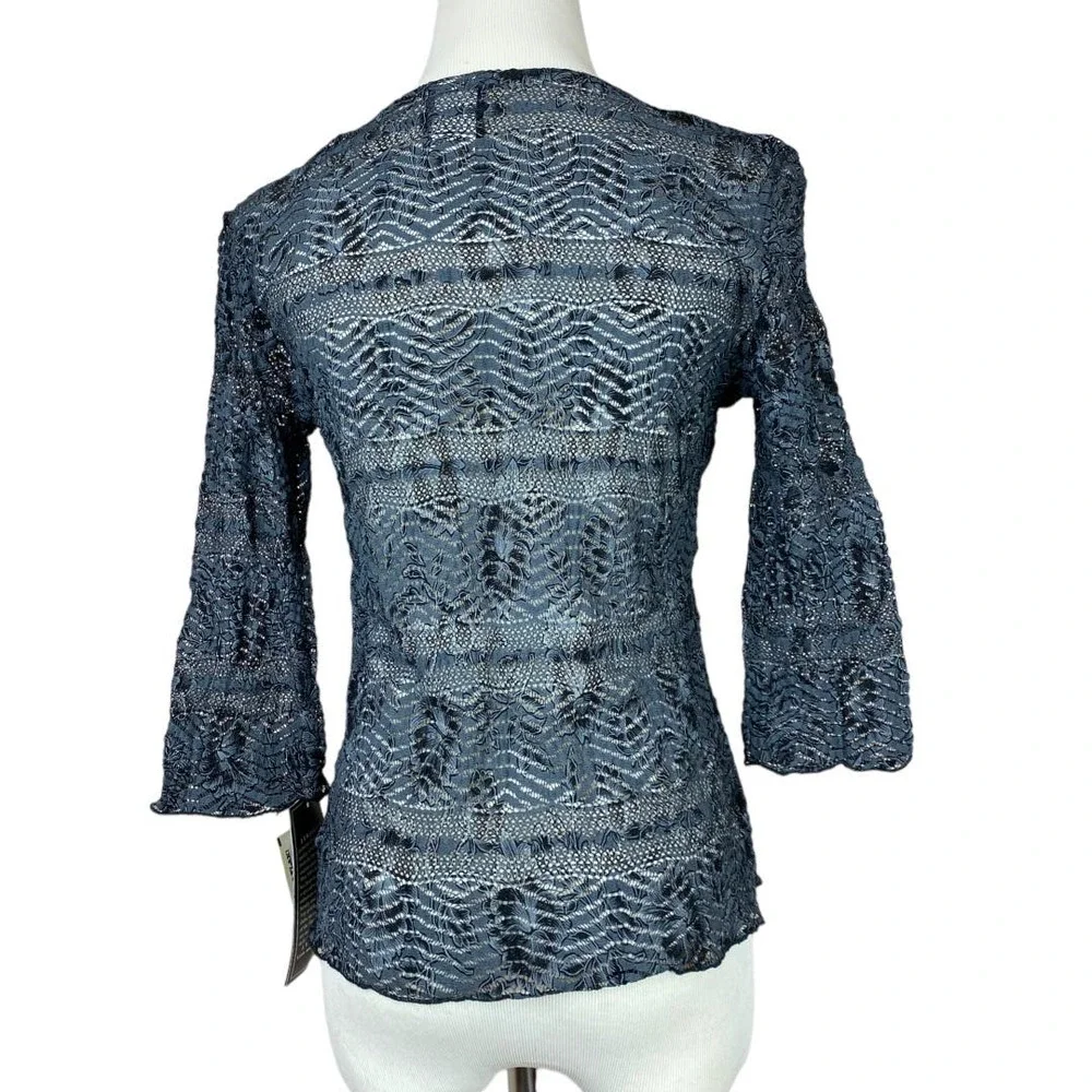 JTB brand floral mesh overlay silver elbow length shirt size medium - Picture 3 of 7